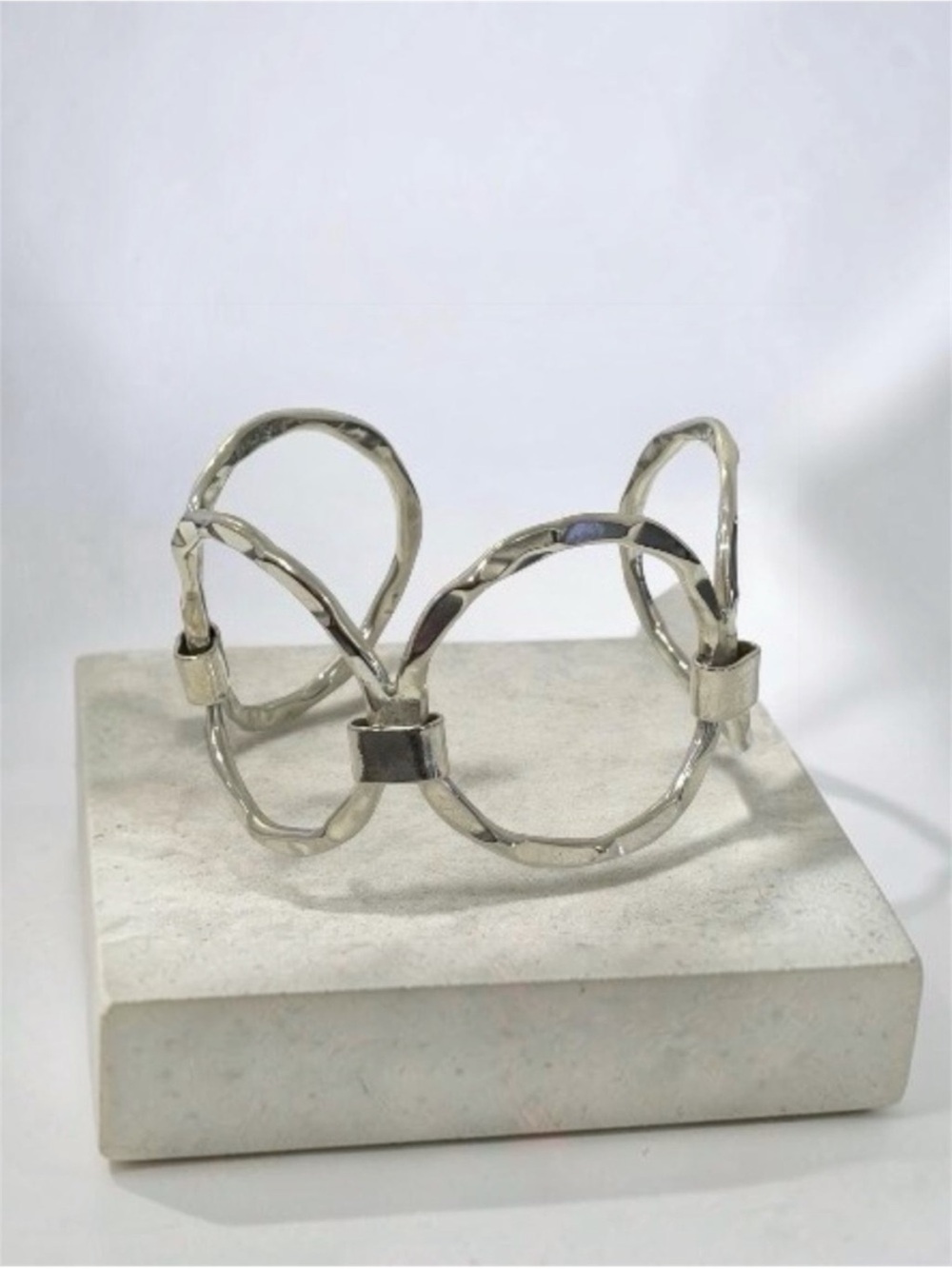 Mexico Sterling Silver Open-Link Hammered Statement Cuff Bracelet